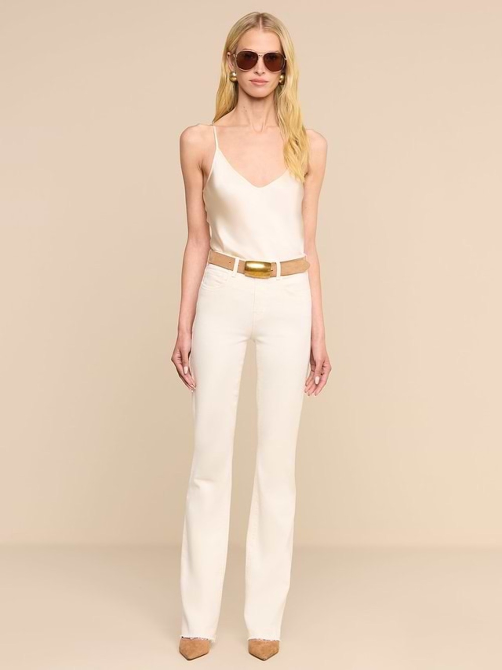 L'AGENCE cream color Straight-Leg Jeans